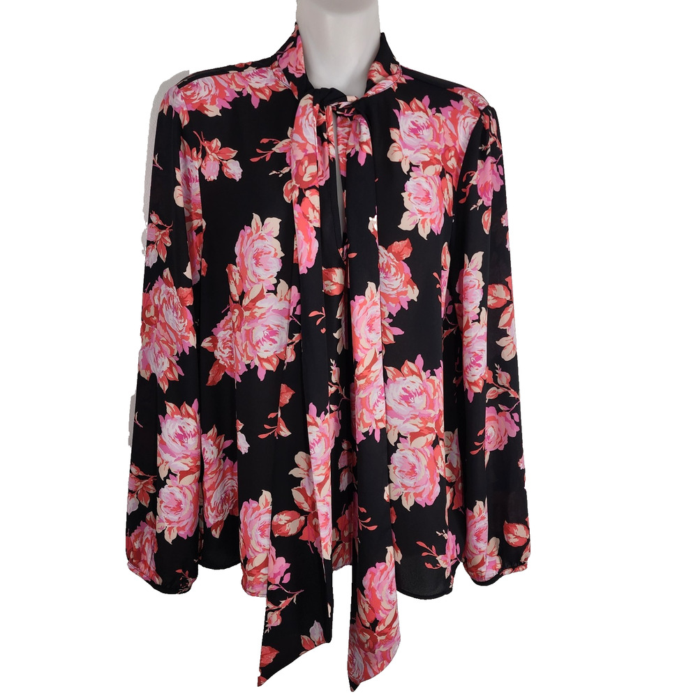 J.Crew Women Blouse S Midnight Rose Tie Neck Floral Long Sleeve Top BN036 Femine